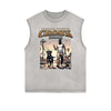 Distressed Sleeveless Gangster Style Pattern Tee