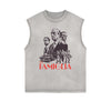 Distressed Sleeveless Gangster Style Pattern Tee