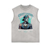 Distressed Sleeveless Gangster Style Pattern Tee