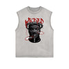 Distressed Sleeveless Gangster Style Pattern Tee