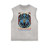 Distressed Sleeveless Gangster Style Pattern Tee