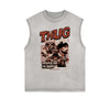 Distressed Sleeveless Gangster Style Pattern Tee