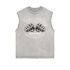 Distressed Sleeveless Gangster Style Pattern Tee