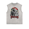 Distressed Sleeveless Gangster Style Pattern Tee