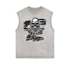 Distressed Sleeveless Gangster Style Pattern Tee