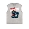 Distressed Sleeveless Gangster Style Pattern Tee