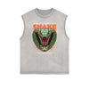 Distressed Sleeveless Gangster Style Pattern Tee