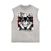 Distressed Sleeveless Gangster Style Pattern Tee