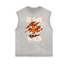 Distressed Sleeveless Gangster Style Pattern Tee