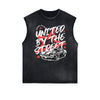 Distressed Sleeveless Graffiti Pattern Tee