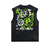 Distressed Sleeveless Graffiti Pattern Tee