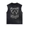 Distressed Sleeveless Graffiti Pattern Tee