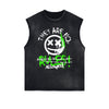 Distressed Sleeveless Graffiti Pattern Tee