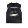 Distressed Sleeveless Graffiti Pattern Tee