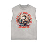 Distressed Sleeveless Chinese Zodiac Pattern Tee