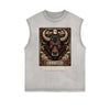 Distressed Sleeveless Chinese Zodiac Pattern Tee