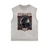 Distressed Sleeveless Chinese Zodiac Pattern Tee