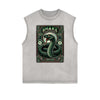 Distressed Sleeveless Chinese Zodiac Pattern Tee