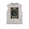 Distressed Sleeveless Chinese Zodiac Pattern Tee