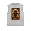 Distressed Sleeveless Chinese Zodiac Pattern Tee