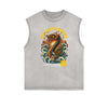 Distressed Sleeveless Chinese Zodiac Pattern Tee