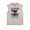 Distressed Sleeveless Retro Revival Pattern Tee