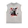 Distressed Sleeveless Retro Revival Pattern Tee