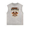 Distressed Sleeveless Retro Revival Pattern Tee