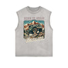 Distressed Sleeveless Retro Revival Pattern Tee