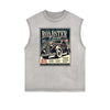 Distressed Sleeveless Retro Revival Pattern Tee