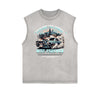 Distressed Sleeveless Retro Revival Pattern Tee