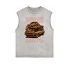 Distressed Sleeveless Retro Revival Pattern Tee