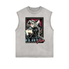 Distressed Sleeveless Retro Revival Pattern Tee