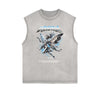 Distressed Sleeveless Winged Monster Pattern Tee