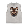 Distressed Sleeveless Winged Monster Pattern Tee