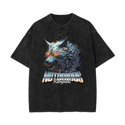 Stone Wash Wolf Pattern T Shirt