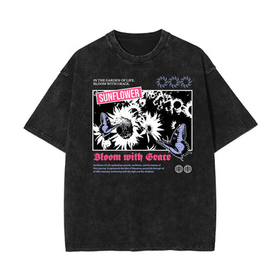 Stone-Washed Flower Graphic T-Shirt