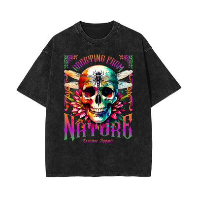 Stone-Washed Flower Graphic T-Shirt