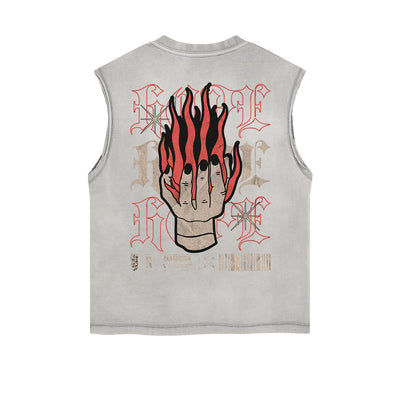 Frayed-Edge Flame Graphic Tank Top