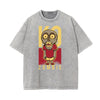 Stone Wash Humorous Cartoon Design Tee