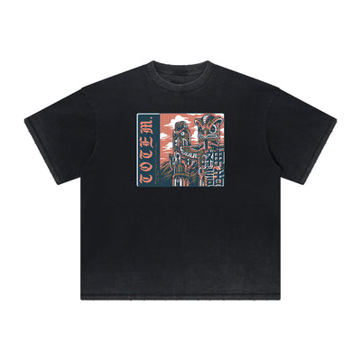 Abstract Animal Graphic Frayed Tee